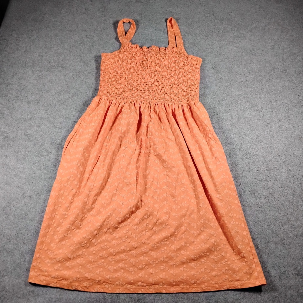 Barbour Hillrise Women's Peach Orange Cotton Shirred Smocked Sun Midi Dress 10